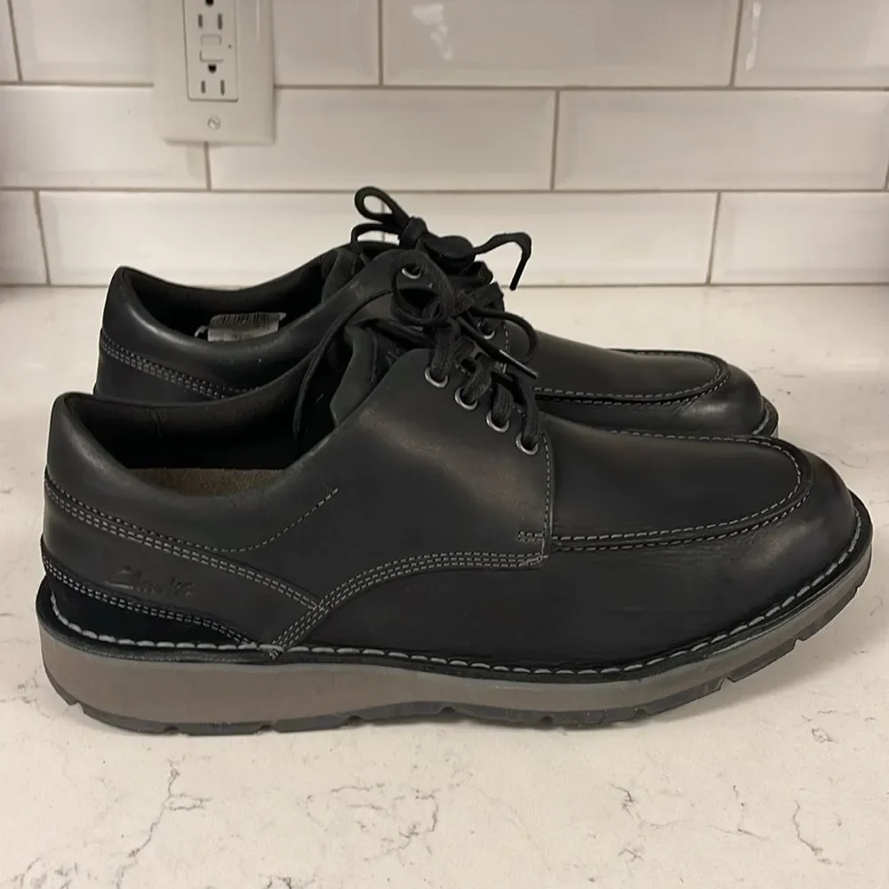 Clarks Gravelle Low Shoes Black Leather Men's Shoes Size 13 Wide ?